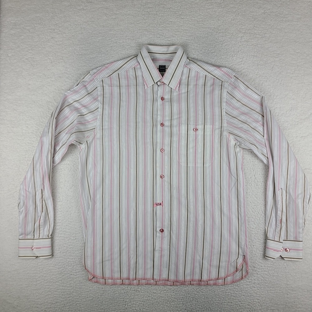IKE Behar Shirt Mens Large Blue White Purple Striped Dress Button Up‎